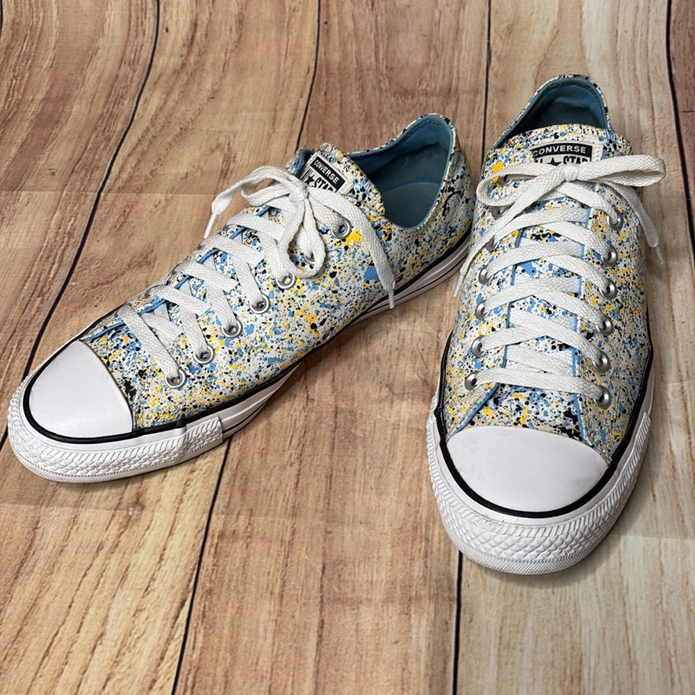 CONVERSE All Star Blue Yellow White Paint Splash Low Top Mens Size 11